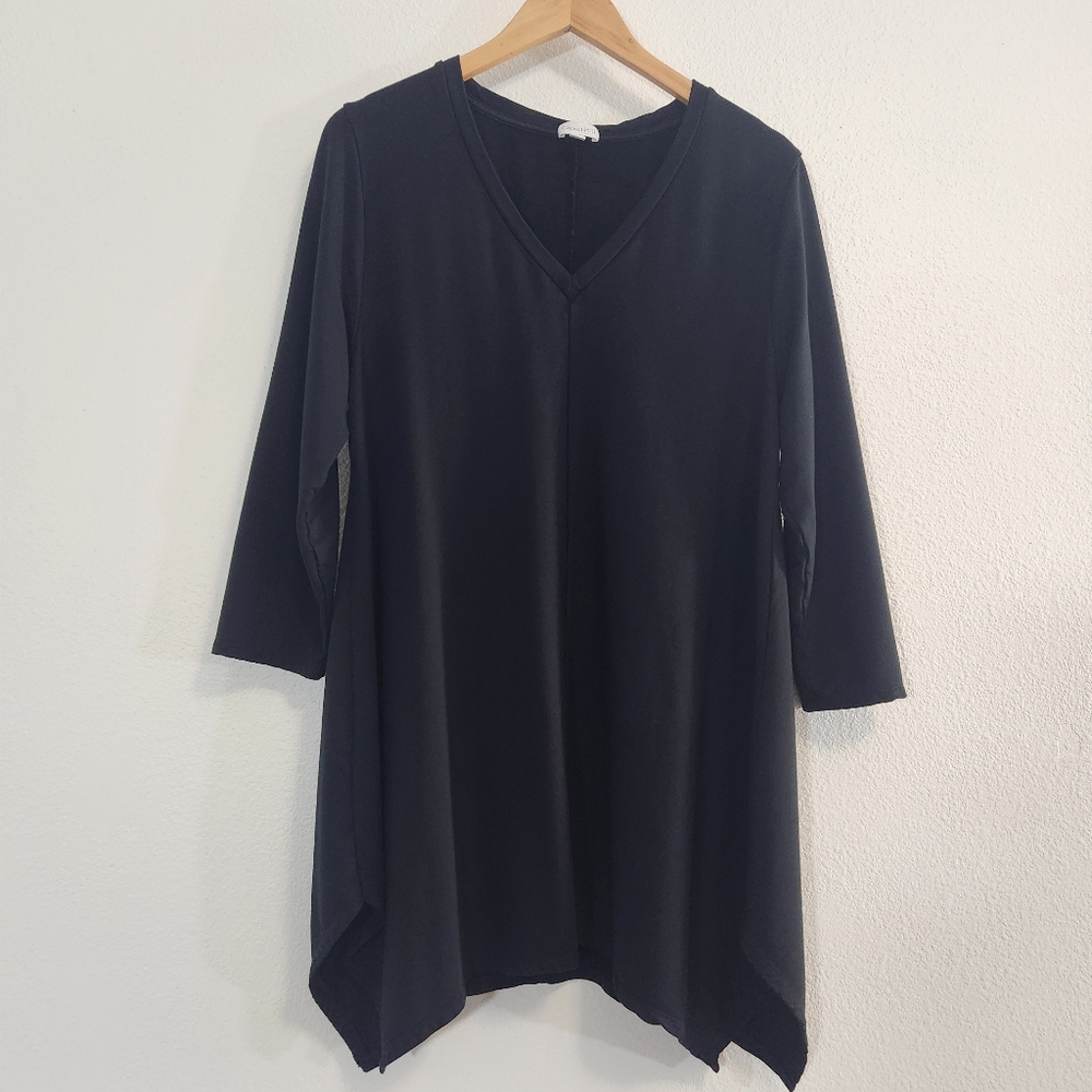 Garnet Hill Dress Black Women Large Knee Length Jersey Knit Asymmetric Lagenlook